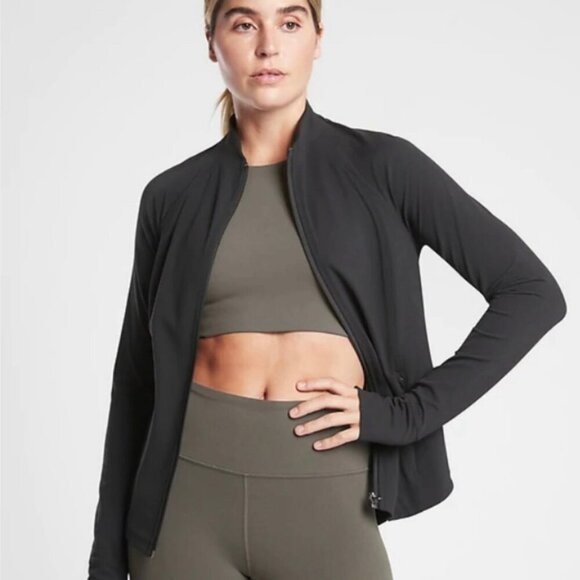Athleta Women's Salutation Jacket Size L Black Workout Yoga Athleisure Full Zip - Picture 1 of 8